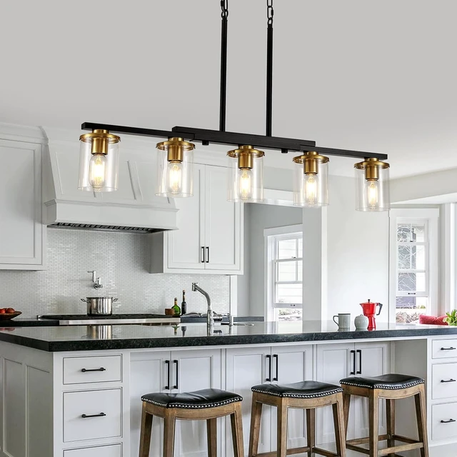 Alt view image 4 of 7 - 5-Light Dining Room Light Fixture,Farmhouse Chandelier & Clear Glass