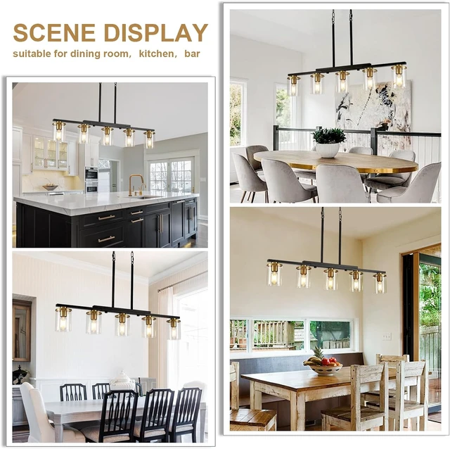 Alt view image 5 of 7 - 5-Light Dining Room Light Fixture,Farmhouse Chandelier & Clear Glass