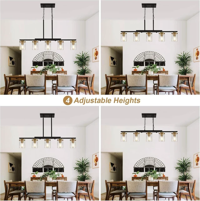Alt view image 6 of 7 - 5-Light Dining Room Light Fixture,Farmhouse Chandelier & Clear Glass