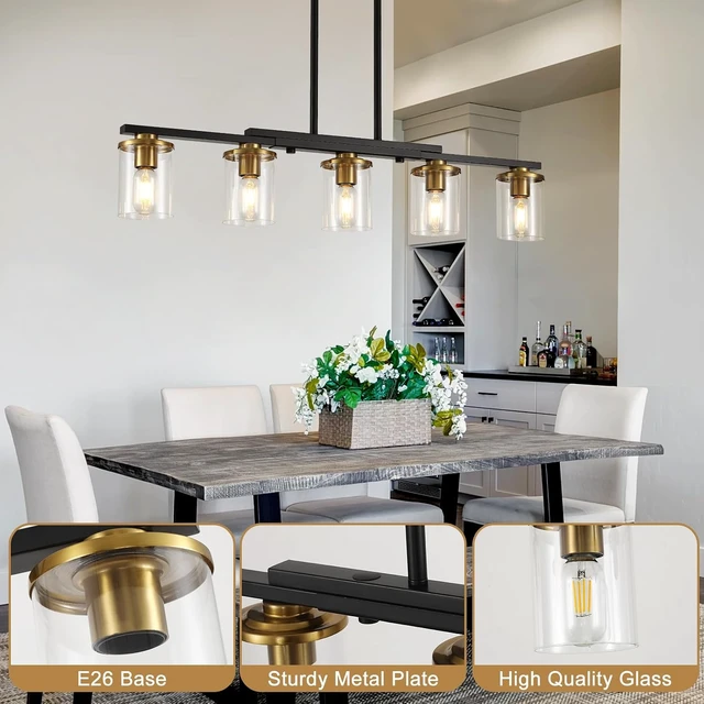 Alt view image 7 of 7 - 5-Light Dining Room Light Fixture,Farmhouse Chandelier & Clear Glass