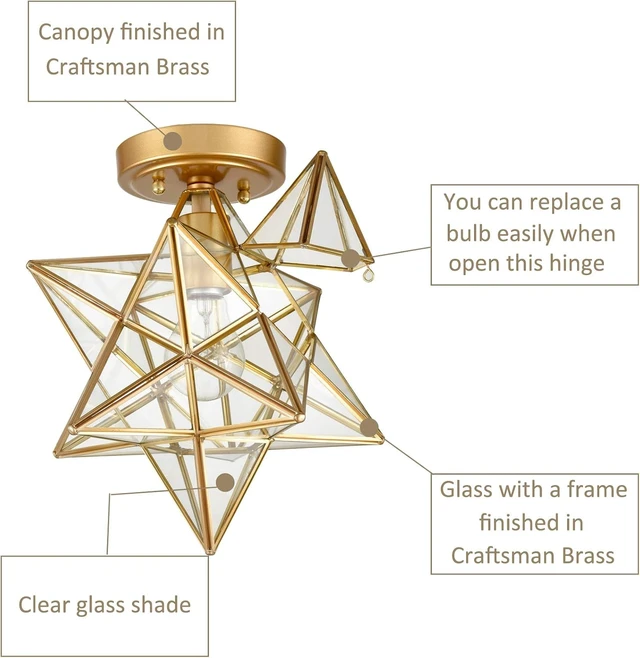 Alt view image 4 of 7 - Brass Moravian Star Light with Clear Glass