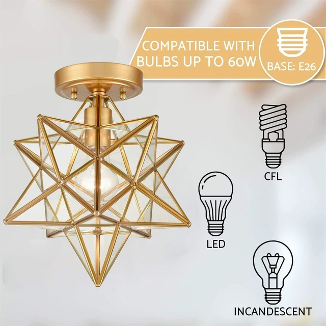 Alt view image 5 of 7 - Brass Moravian Star Light with Clear Glass