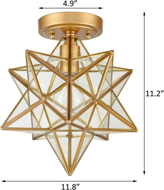 Alt view image 7 of 7 - Brass Moravian Star Light with Clear Glass