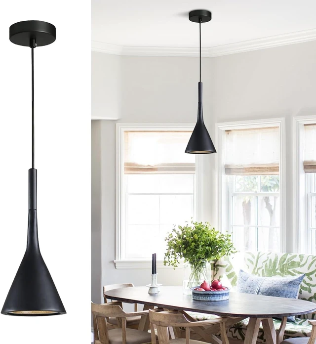 Main image of KCO Small Farmhouse Matte Black Cone Metal Pendant Lights Kitchen Island