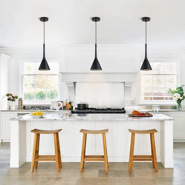Alt view image 3 of 7 - KCO Small Farmhouse Matte Black Cone Metal Pendant Lights Kitchen Island