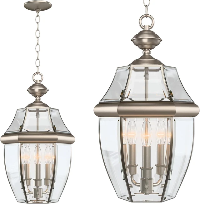 Main image of Large Outdoor Pendant Light Fixture 3-Light, 20in Modern Silver Outdoor Chandelier Hanging Porch Light, Metal Exterior Ceiling Mount Hanging Lantern with Clear Glass for Front Door, Entrance, Gazebo