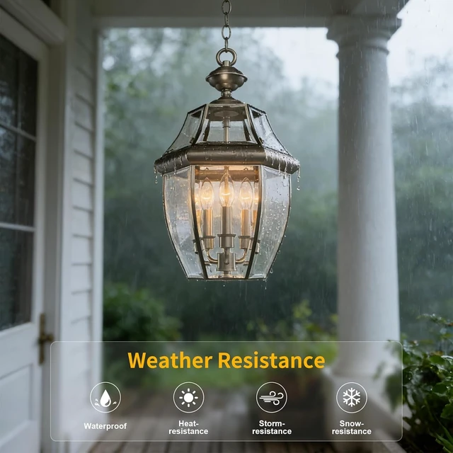 Alt view image 2 of 7 - Large Outdoor Pendant Light Fixture 3-Light, 20in Modern Silver Outdoor Chandelier Hanging Porch Light, Metal Exterior Ceiling Mount Hanging Lantern with Clear Glass for Front Door, Entrance, Gazebo