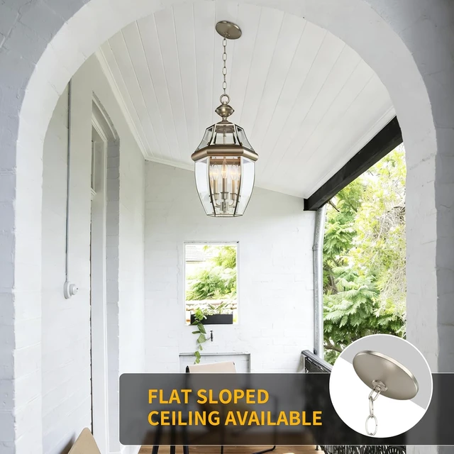 Alt view image 4 of 7 - Large Outdoor Pendant Light Fixture 3-Light, 20in Modern Silver Outdoor Chandelier Hanging Porch Light, Metal Exterior Ceiling Mount Hanging Lantern with Clear Glass for Front Door, Entrance, Gazebo