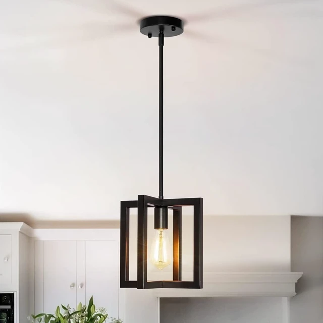 Main image of Modern Pendant Lighting for Kitchen Island 1-Light Farmhouse Black Light Fixtures Hanging Adjustable Small Square Chandeliers Ceiling for Dining Room Entryway Hallway