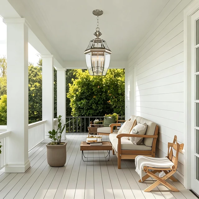 Alt view image 7 of 7 - Large Outdoor Pendant Light Fixture 3-Light, 20in Modern Silver Outdoor Chandelier Hanging Porch Light, Metal Exterior Ceiling Mount Hanging Lantern with Clear Glass for Front Door, Entrance, Gazebo