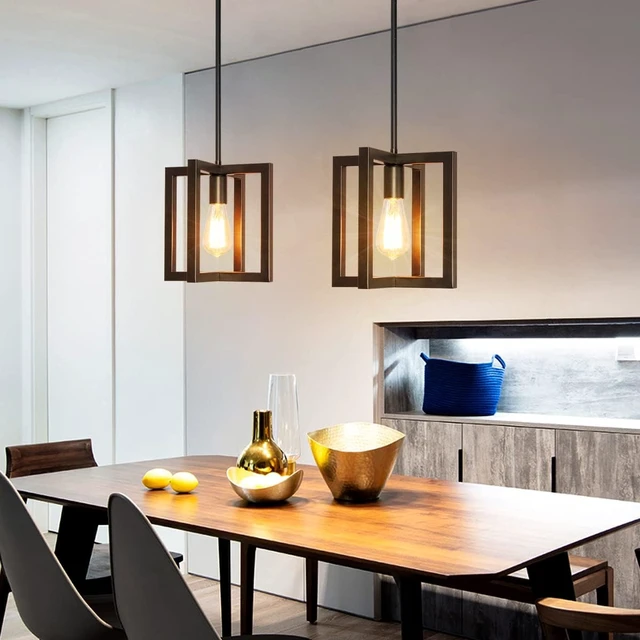 Alt view image 6 of 6 - Modern Pendant Lighting for Kitchen Island 1-Light Farmhouse Black Light Fixtures Hanging Adjustable Small Square Chandeliers Ceiling for Dining Room Entryway Hallway