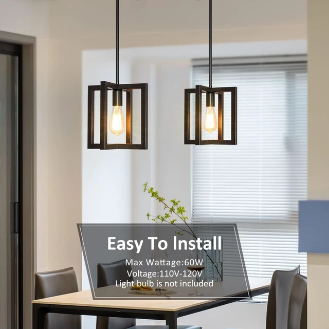 Alt view image 4 of 6 - Modern Pendant Lighting for Kitchen Island 1-Light Farmhouse Black Light Fixtures Hanging Adjustable Small Square Chandeliers Ceiling for Dining Room Entryway Hallway