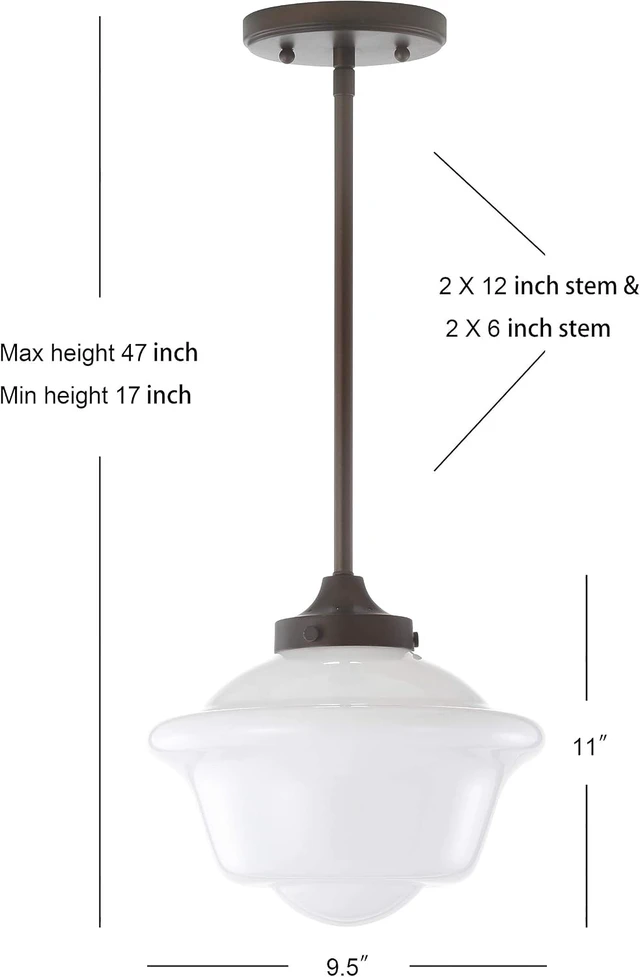 Alt view image 4 of 7 - JONATHAN Y Kurtz 1-Light Schoolhouse Pendant 9.5", Oil Rubbed Bronze