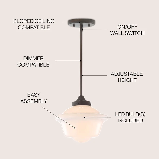 Alt view image 2 of 7 - JONATHAN Y Kurtz 1-Light Schoolhouse Pendant 9.5", Oil Rubbed Bronze