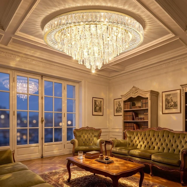 Main image of Modern Crystal Chandeliers for Living Room Ceiling Light Fixture LED Dimmable Lamp with Remote Pendant Lighting Flush Mount Ceiling Light for Dining Room Bedrooms Foyer
