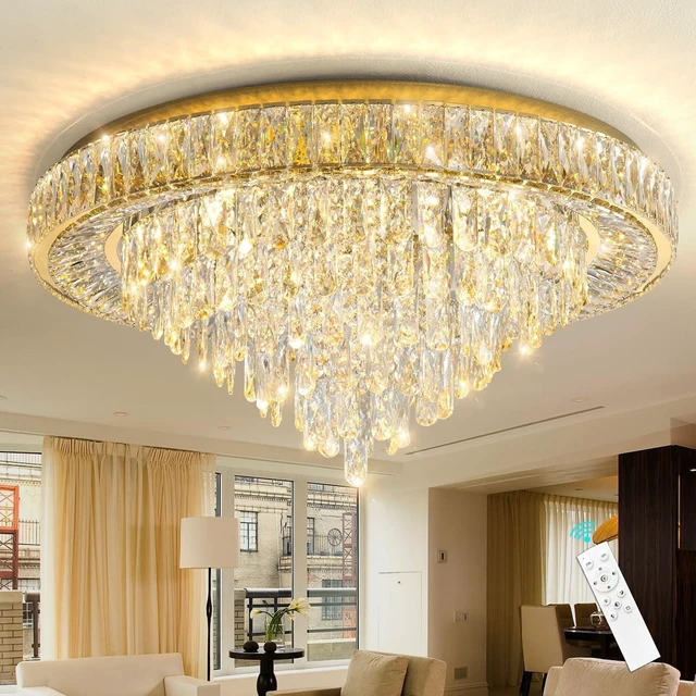 Alt view image 4 of 6 - Modern Crystal Chandeliers for Living Room Ceiling Light Fixture LED Dimmable Lamp with Remote Pendant Lighting Flush Mount Ceiling Light for Dining Room Bedrooms Foyer