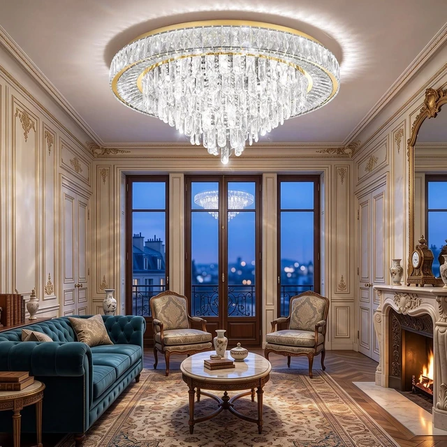 Alt view image 5 of 6 - Modern Crystal Chandeliers for Living Room Ceiling Light Fixture LED Dimmable Lamp with Remote Pendant Lighting Flush Mount Ceiling Light for Dining Room Bedrooms Foyer