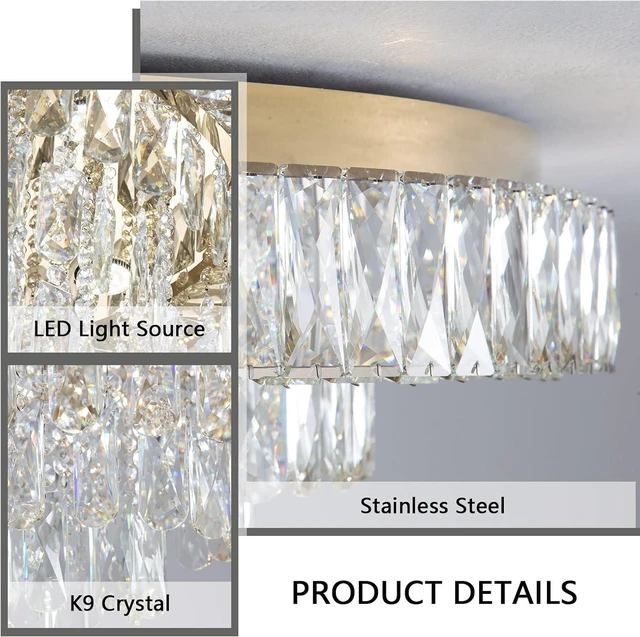 Alt view image 6 of 6 - Modern Crystal Chandeliers for Living Room Ceiling Light Fixture LED Dimmable Lamp with Remote Pendant Lighting Flush Mount Ceiling Light for Dining Room Bedrooms Foyer