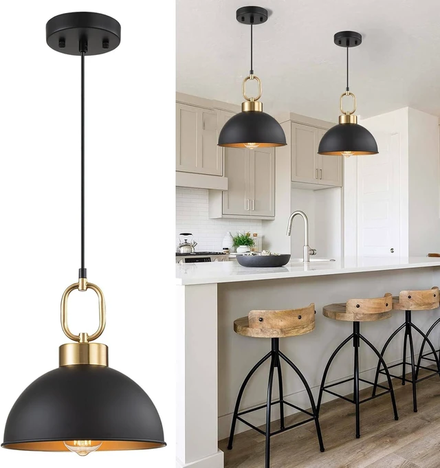 Main image of Black and Gold Pendant Lights Kitchen Island, Single Dome Pendant Light