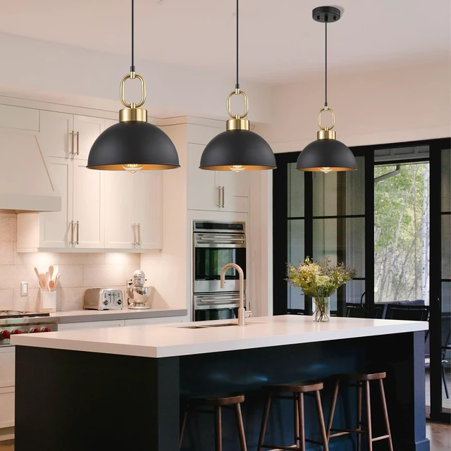 Alt view image 3 of 7 - Black and Gold Pendant Lights Kitchen Island, Single Dome Pendant Light