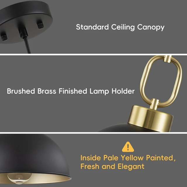 Alt view image 4 of 7 - Black and Gold Pendant Lights Kitchen Island, Single Dome Pendant Light