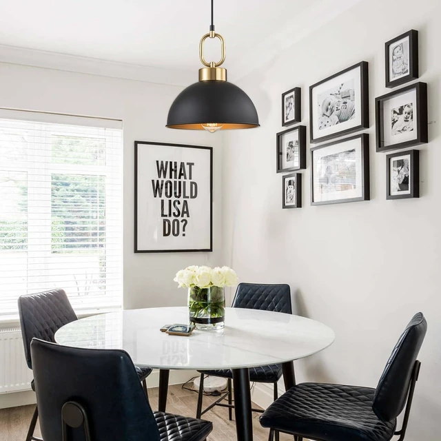 Alt view image 2 of 7 - Black and Gold Pendant Lights Kitchen Island, Single Dome Pendant Light