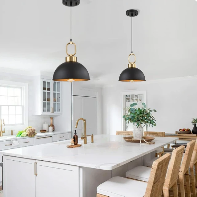 Alt view image 7 of 7 - Black and Gold Pendant Lights Kitchen Island, Single Dome Pendant Light