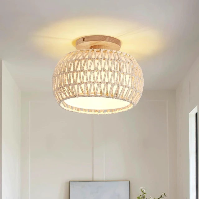 Main image of Rattan Boho Flush Mount Ceiling Light - 12 Bohemian Wicker Light Fixtures