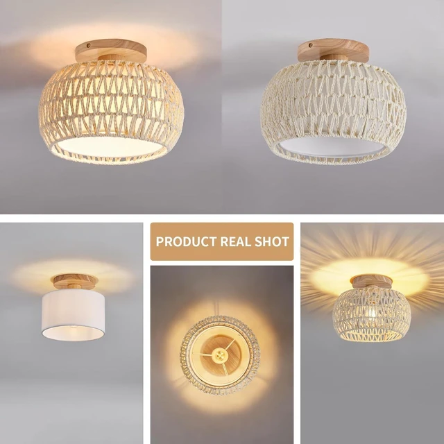 Alt view image 5 of 7 - Rattan Boho Flush Mount Ceiling Light - 12 Bohemian Wicker Light Fixtures