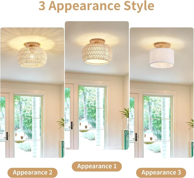 Alt view image 2 of 7 - Rattan Boho Flush Mount Ceiling Light - 12 Bohemian Wicker Light Fixtures