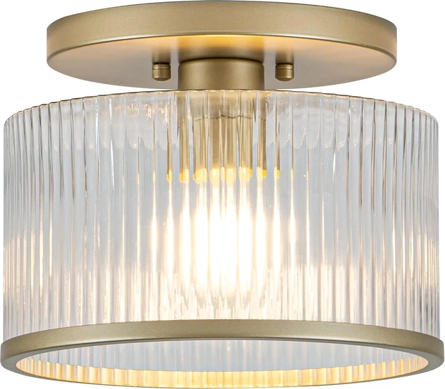 Main image of Zlepmlla Glass Ceiling Light, Clear Ribbed Glass Ceiling Light Fixture with Gold Metal Frame, Modern Semi Flush Mount Ceiling Light for Hallway,Entryway, Bedroom, Bathroom, Kitchen
