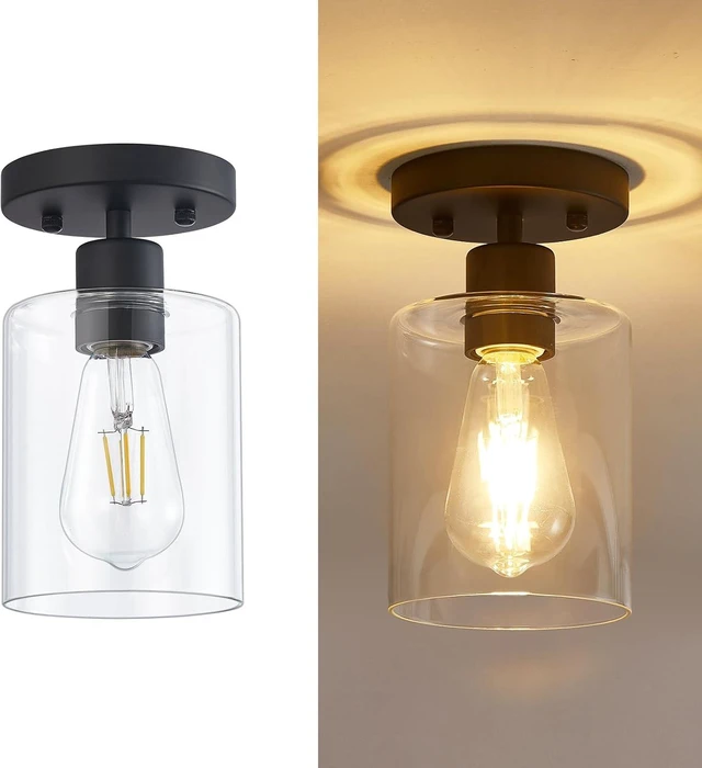 Main image of YYT Hallway Light Fixture Black 1 Light Semi Flush Mount Ceiling Light