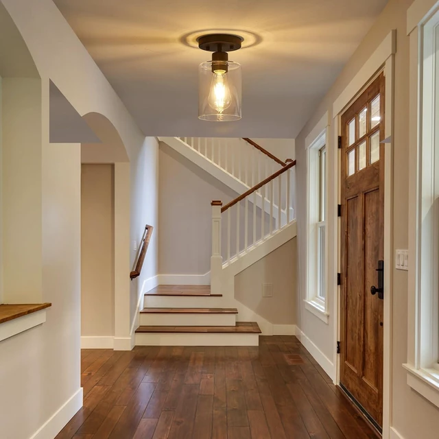Alt view image 5 of 7 - YYT Hallway Light Fixture Black 1 Light Semi Flush Mount Ceiling Light