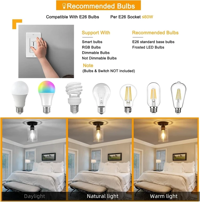Alt view image 6 of 7 - YYT Hallway Light Fixture Black 1 Light Semi Flush Mount Ceiling Light