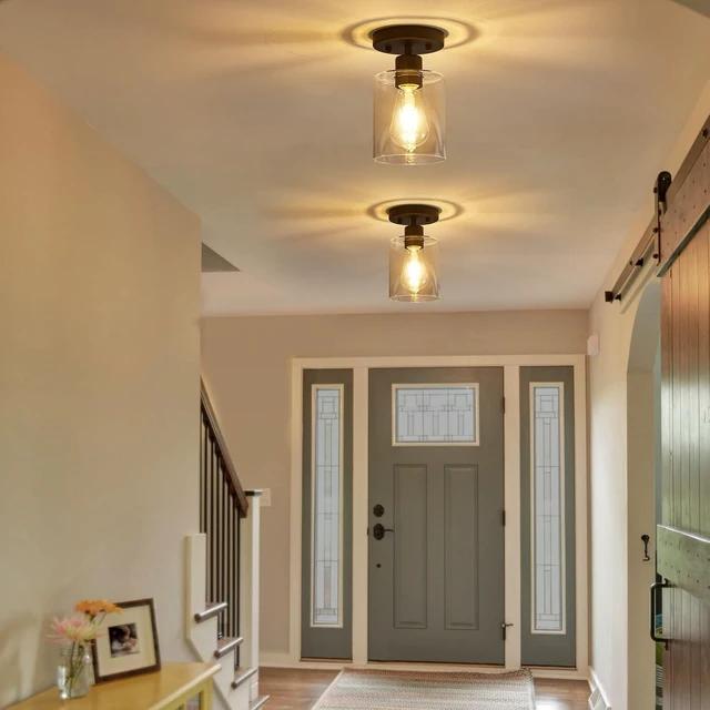 Alt view image 7 of 7 - YYT Hallway Light Fixture Black 1 Light Semi Flush Mount Ceiling Light