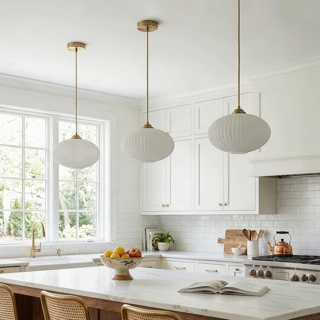 Alt view image 5 of 7 - KCO Lighting Modern Gold Brass 9.8" White Milk Ribbed Glass Pendant Light