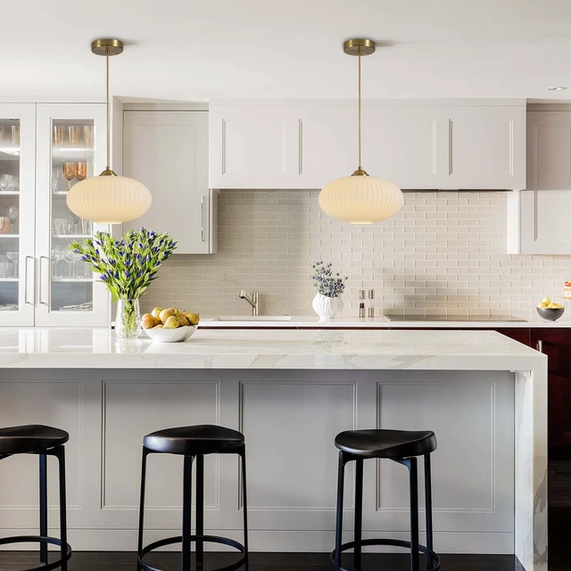 Alt view image 6 of 7 - KCO Lighting Modern Gold Brass 9.8" White Milk Ribbed Glass Pendant Light
