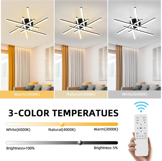 Alt view image 2 of 7 - CANEOE Sputnik Modern Led Ceiling Light,50W LED Dimmable Ceiling Light with Remote Control Black Flush Mount Chandelier Ceiling Lighting for Bedroom Living Room Kitchen Office Ceiling Lamp