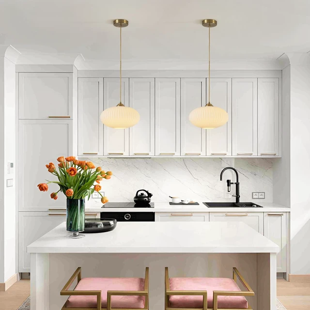Alt view image 7 of 7 - KCO Lighting Modern Gold Brass 9.8" White Milk Ribbed Glass Pendant Light