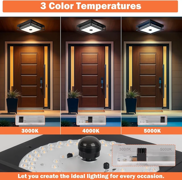 Alt view image 3 of 7 - Large LED Motion Sensor Outdoor Ceiling Light 13" Square Flush Mount Lights