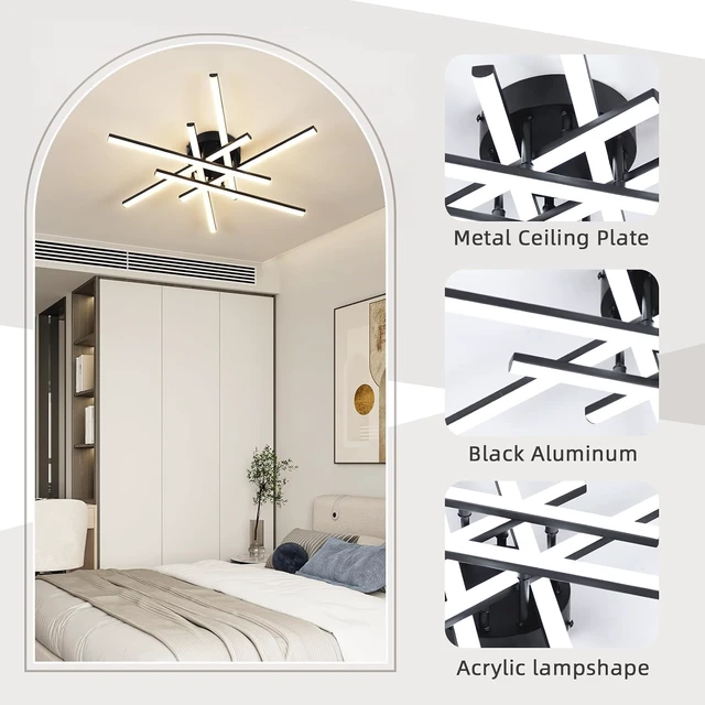 Alt view image 7 of 7 - CANEOE Sputnik Modern Led Ceiling Light,50W LED Dimmable Ceiling Light with Remote Control Black Flush Mount Chandelier Ceiling Lighting for Bedroom Living Room Kitchen Office Ceiling Lamp