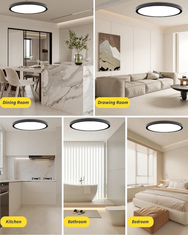 Alt view image 3 of 7 - 20 Inch Large LED Flush Mount Ceiling Light Fixture,Round 40w 4350lm 3000k,4000k,6000k CCT Selectable, Modern Flat Panel Super Slim Led Ceiling Light,for Living Dining Kitchen Room (2Pack-Black)