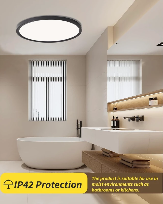 Alt view image 4 of 7 - 20 Inch Large LED Flush Mount Ceiling Light Fixture,Round 40w 4350lm 3000k,4000k,6000k CCT Selectable, Modern Flat Panel Super Slim Led Ceiling Light,for Living Dining Kitchen Room (2Pack-Black)