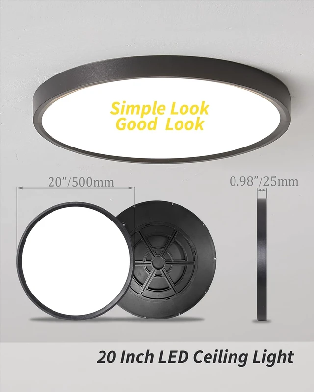 Alt view image 6 of 7 - 20 Inch Large LED Flush Mount Ceiling Light Fixture,Round 40w 4350lm 3000k,4000k,6000k CCT Selectable, Modern Flat Panel Super Slim Led Ceiling Light,for Living Dining Kitchen Room (2Pack-Black)