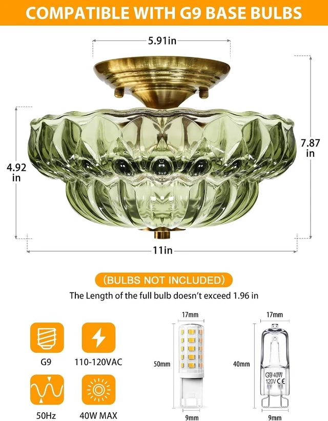 Alt view image 3 of 7 - 11" 3-Bulb Bright Semi Flush Mount Ceiling Light,Vintage Gold Hallway Light