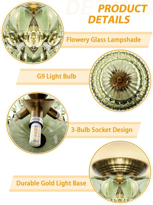 Alt view image 4 of 7 - 11" 3-Bulb Bright Semi Flush Mount Ceiling Light,Vintage Gold Hallway Light
