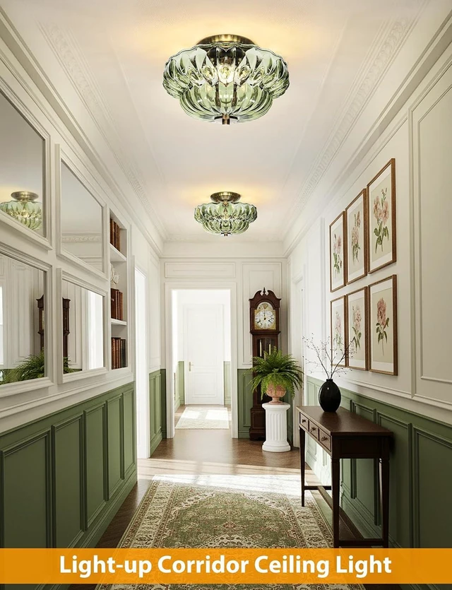 Alt view image 5 of 7 - 11" 3-Bulb Bright Semi Flush Mount Ceiling Light,Vintage Gold Hallway Light