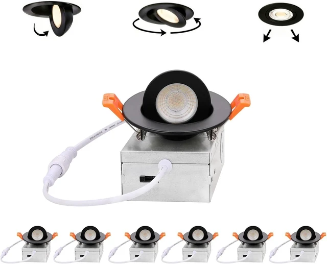 Main image of ZYC Gimbal LED Recessed Lighting - 3 Inch 5CCT 7W 360° Rotation Adjustable Eyeball Light,LED Swivel Spotlight,Directional Sloped Ceiling Light,Dimmable Canless Wafer Downlight Pack of 6 Black.