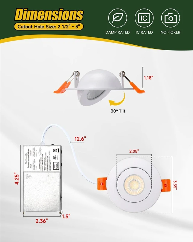 Alt view image 4 of 7 - ZYC Gimbal LED Recessed Lighting - 3 Inch 5CCT 7W 360° Rotation Adjustable Eyeball Light,LED Swivel Spotlight,Directional Sloped Ceiling Light,Dimmable Canless Wafer Downlight Pack of 6 White.