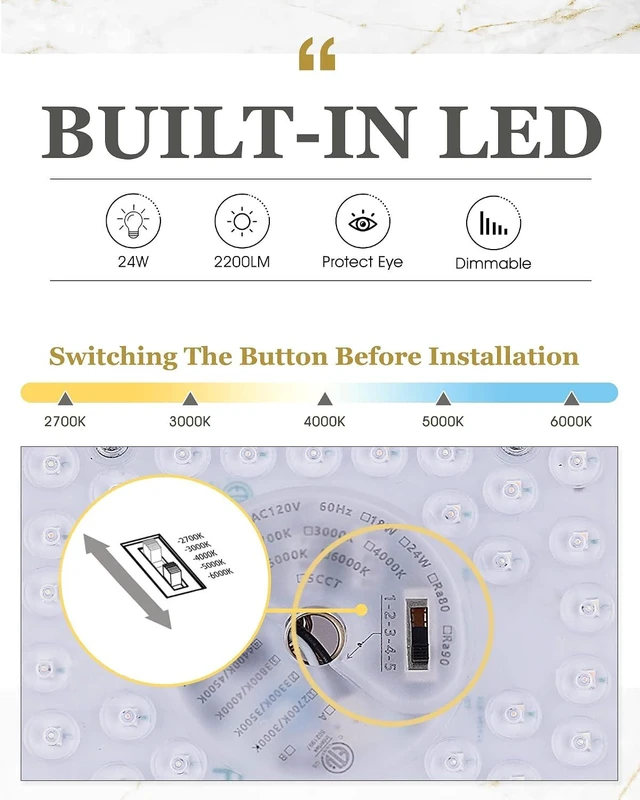 Alt view image 4 of 7 - 13" Gold LED Flush Mount Ceiling Light, 24W, 5CCT